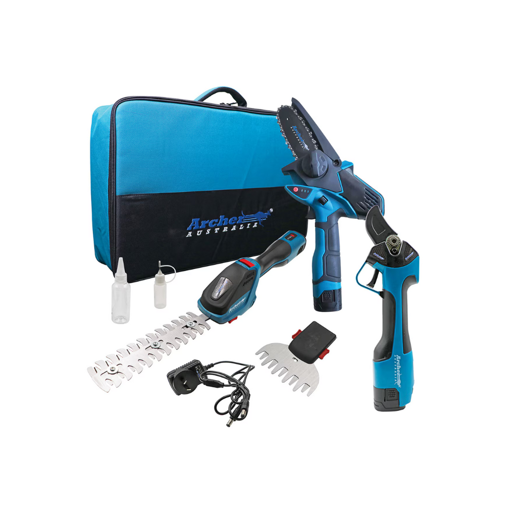 Archer Battery Mini Chainsaw, Pruning Shears & Grass/Hedge Shears 3pc Kit