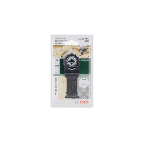 Bosch R20 APEX AJ2 20 APEX 1/4 in. Bosch reciprocating saw blade in its original retail blister packaging, featuring a black metal blade with a silver and black adjustable head.