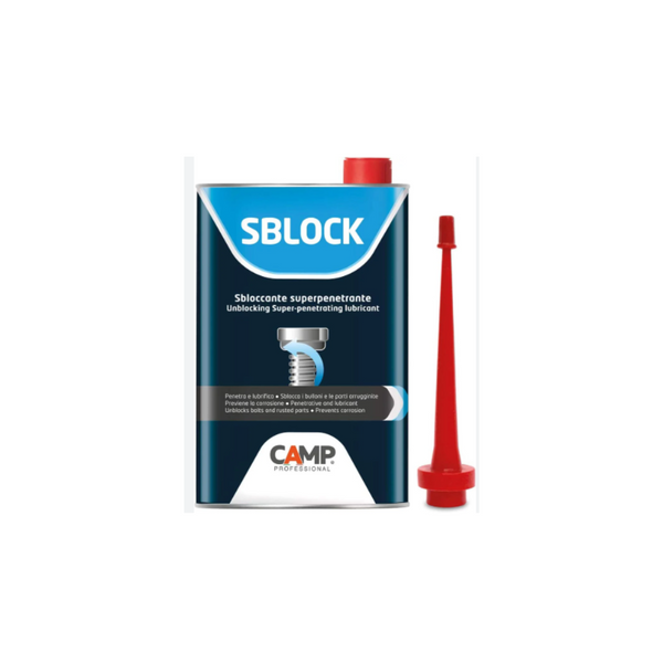 SBLOCK sealant can with red nozzle on a white background
