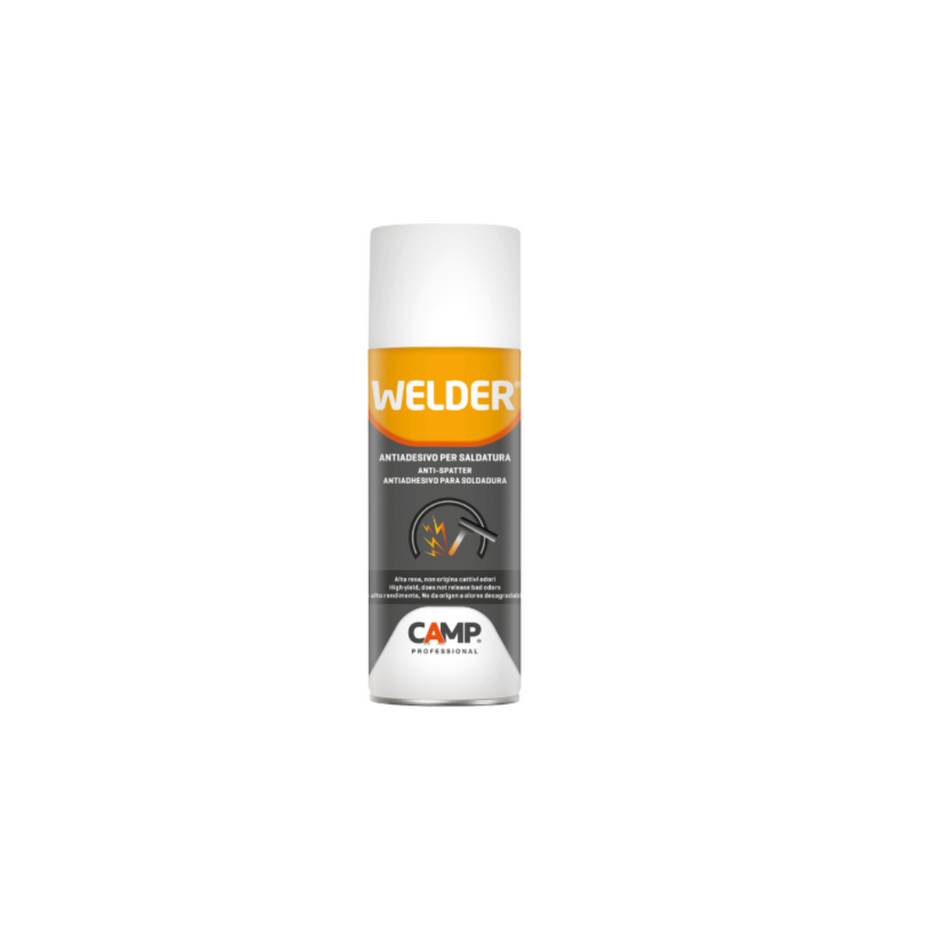 Welder spray can with Camp logo on a white background