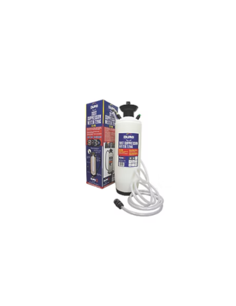 White pump with black nozzle and hose on a white background