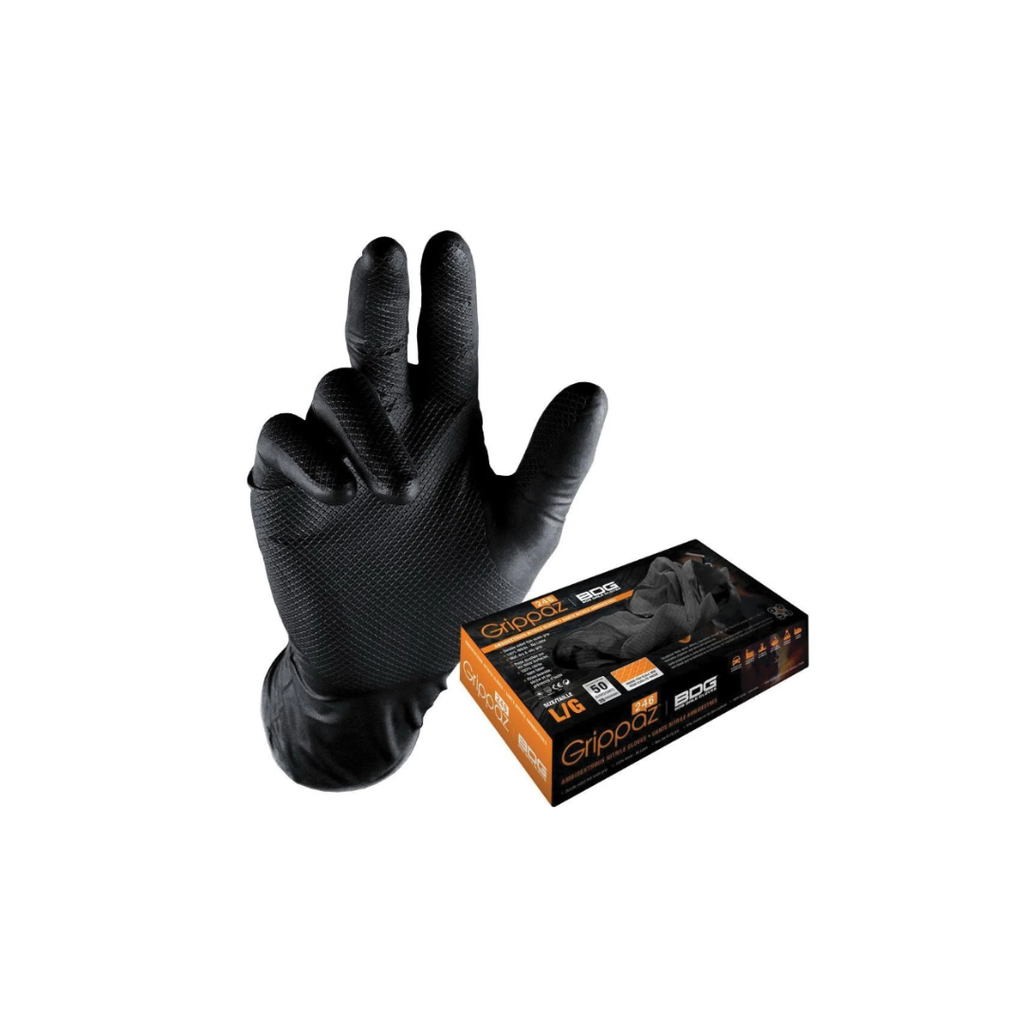 Grippaz Black Nitrile Fishscale Grip Disposable Gloves (50 Pack)