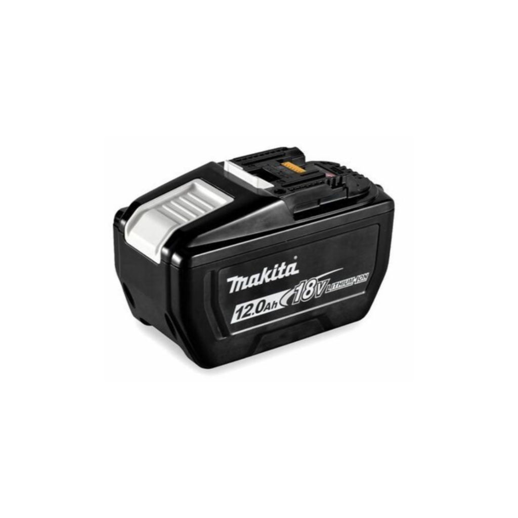 A black Makita 18V LXT cordless battery pack with white text and a silver protective cover on the top, shown on a plain white background.
