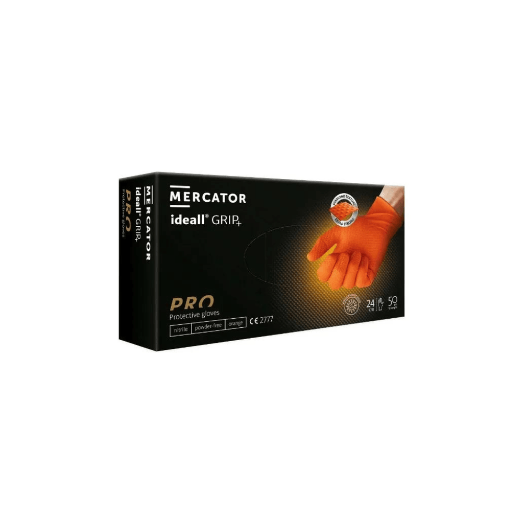 Mercator Ideall Grip Orange PF Nitrile Gloves, 1 x 50, Size S - XXL - Tool Source - Buy Tools and Hardware Online
