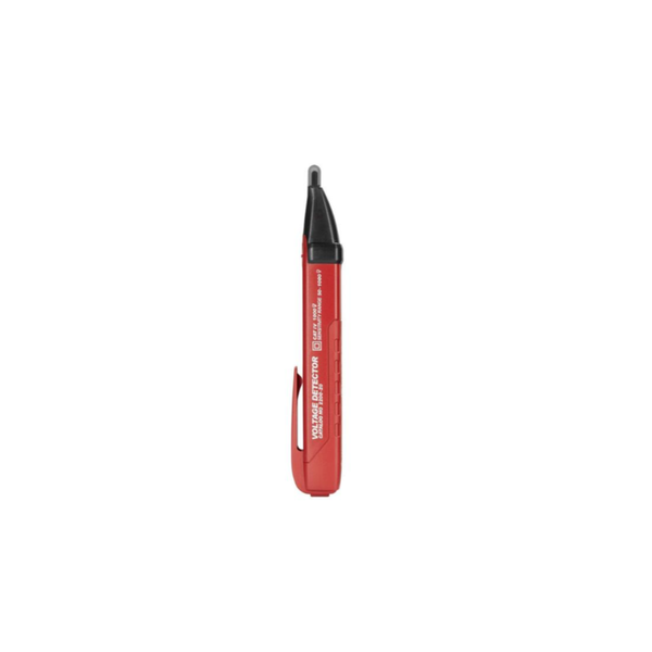 Red pen with a black clip on a white background