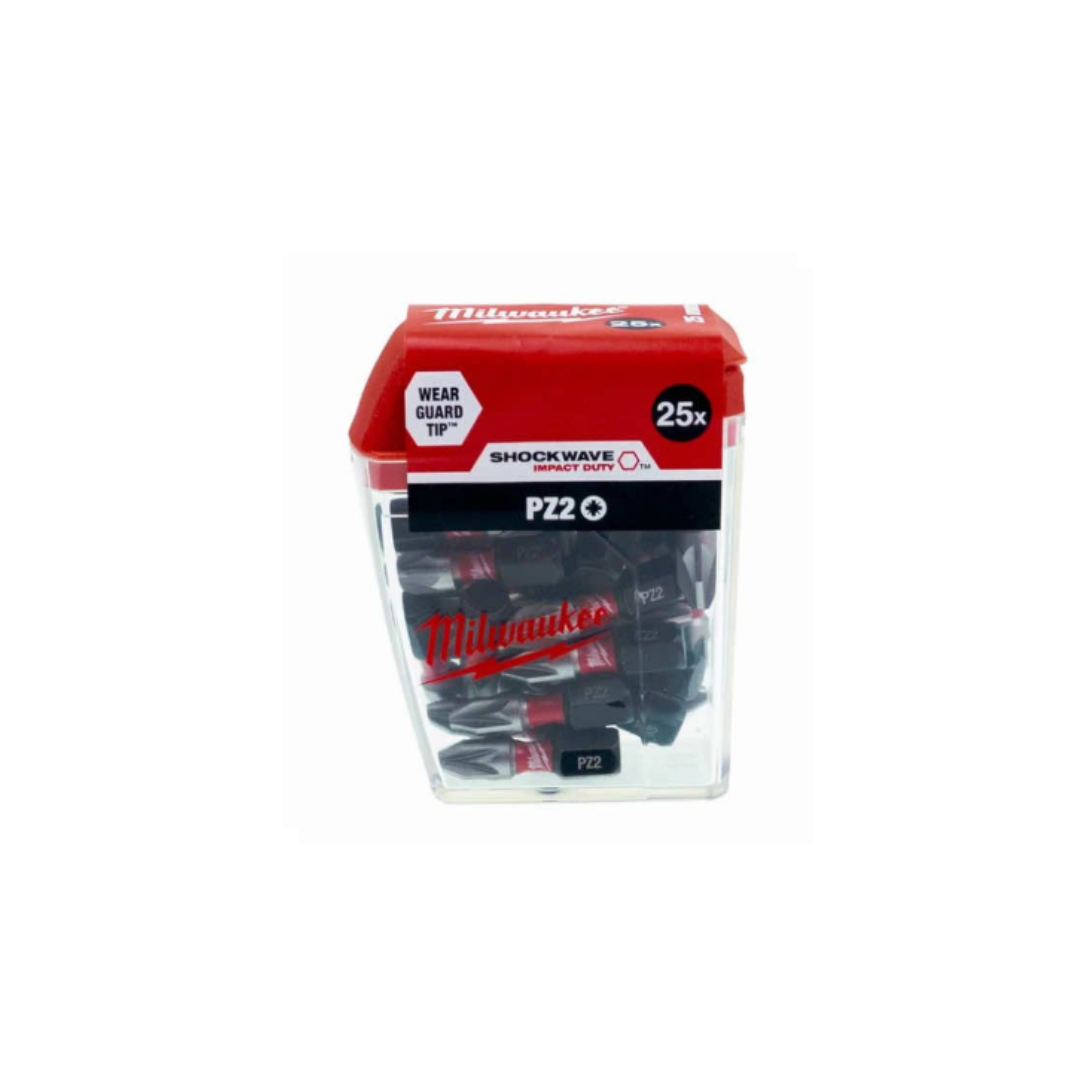 Milwaukee SHOCKWAVE Pz2 25mm Screwdriving Bit Set 25pc | Tool Source
