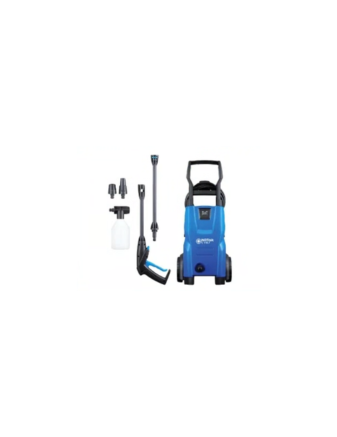 Blue pressure washer with accessories on a white background