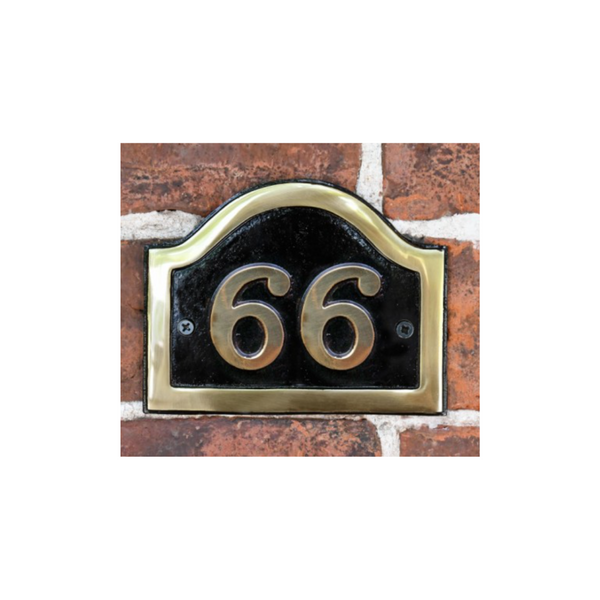 Black Country Metal Works Blank Arched House Number Plaque Polished Brass Large