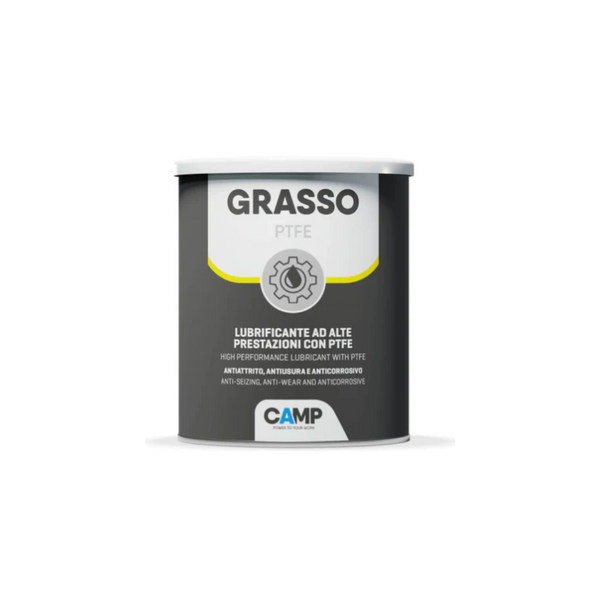 Container of Grasso PTFE lubricant with Camp branding on a white background
