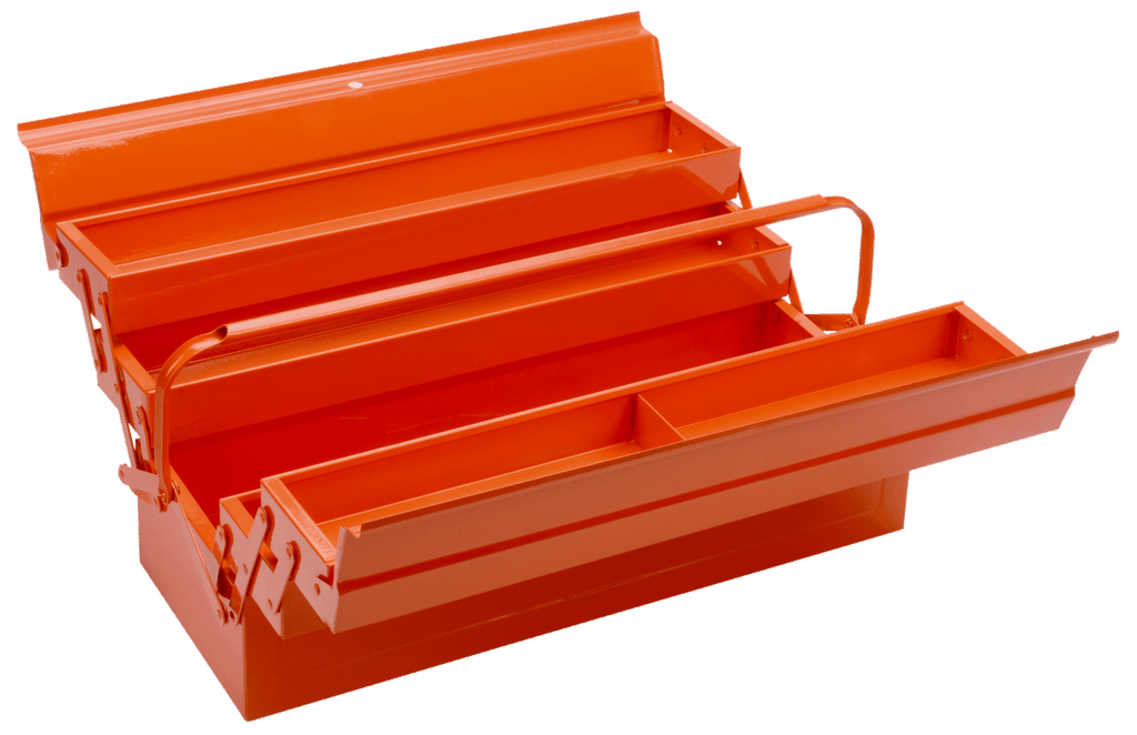 Metallic Tool Boxes with 5 Compartments and Locking Capability 3149-OR - Tool Source - Buy Tools and Hardware Online