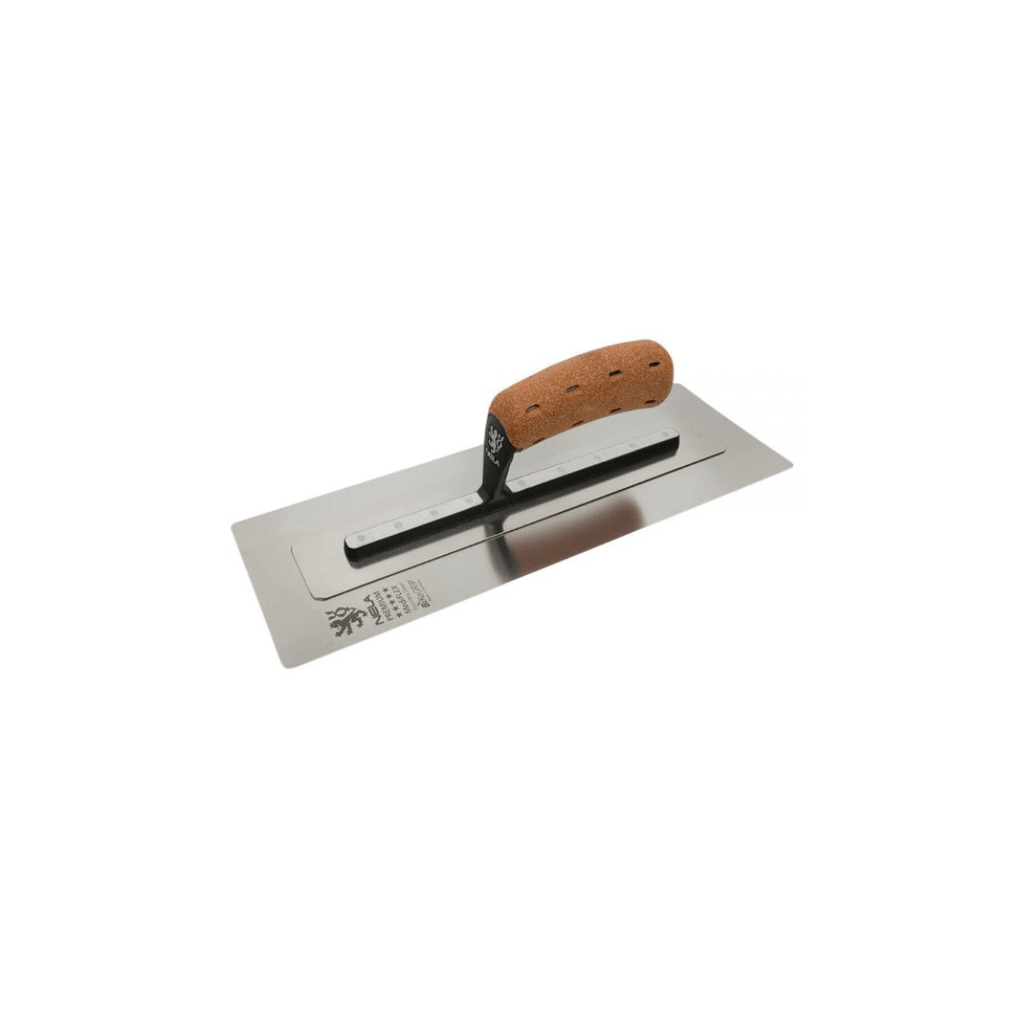 Nela Premium Mediflex 18" x 4.9" finishing trowel — stainless steel medium-flex blade for plaster, dry lining, stucco and pool work. BiKoGRIP handle. Delivered across Ireland