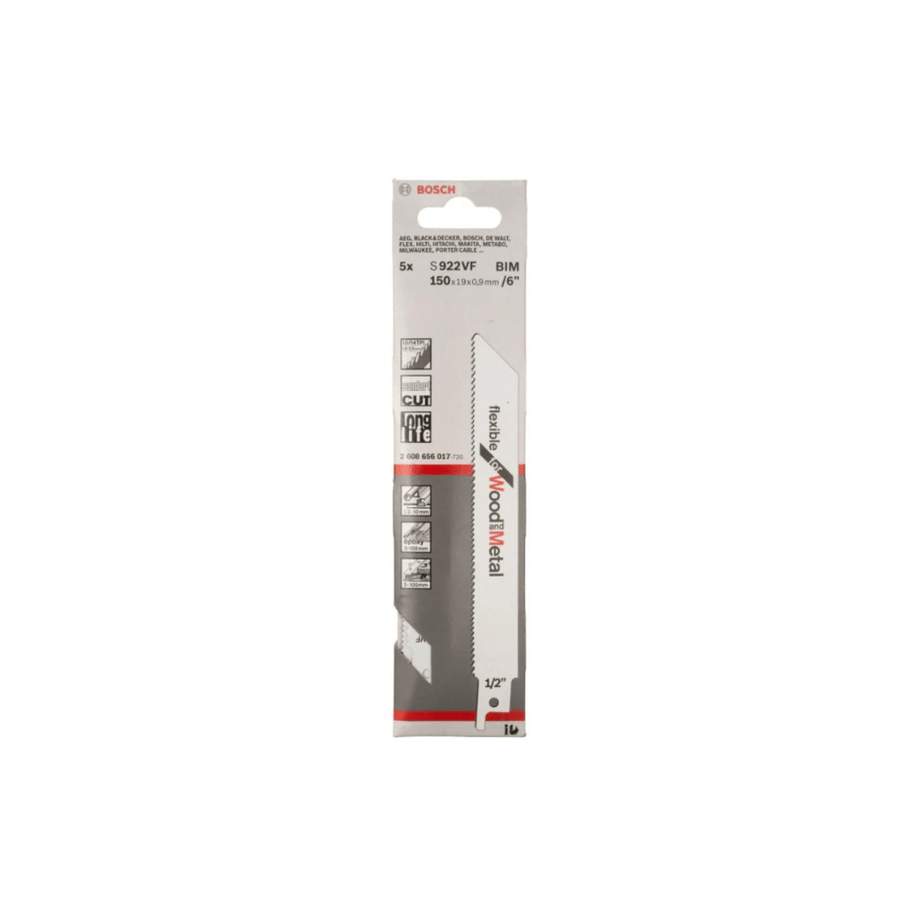Bosch S922VF Reciprocating Saw Blades for Wood & Metal 150mm (Pack Of 5) - Tool Source - Buy Tools and Hardware Online