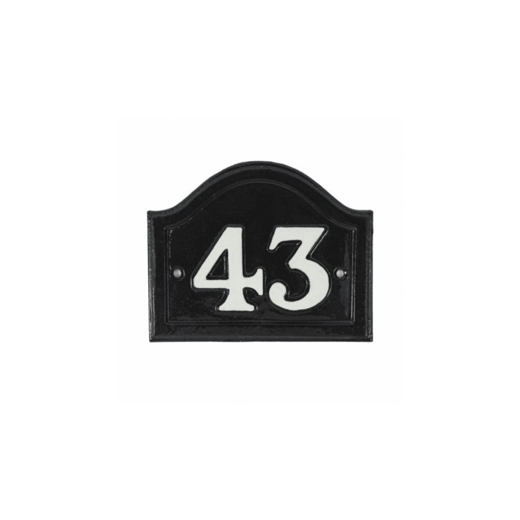 Black Country Metal Works Polished Brass & Black Arched House Number Sign 65 - Tool Source 
