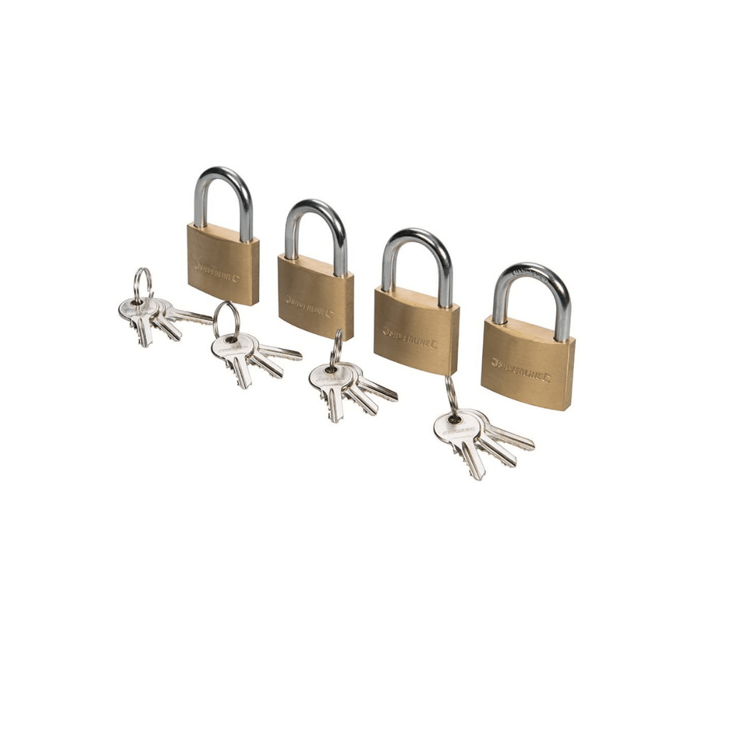 Silverline 675152 Brass Padlock Keyed Alike 4pk 40 mm - Tool Source - Buy Tools and Hardware Online